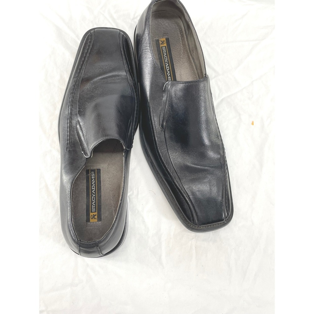 Good Stacy Adams Mens Loafers 10 Slip On Black Leather Square Toe 24199-01